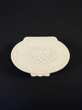 Crowning Touch Ivory Oval Trinket Box, Rose Floral Design, Keepsake Jewelry Box